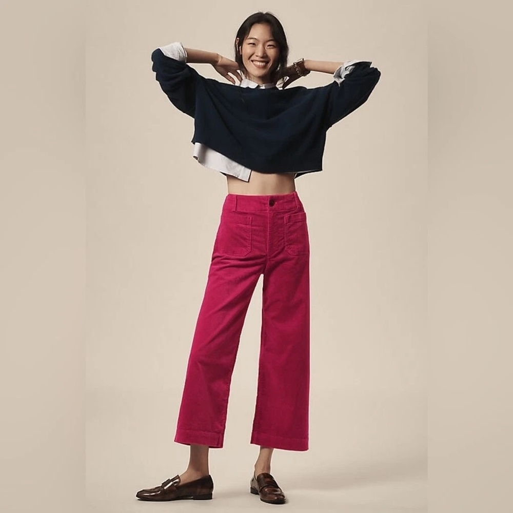 Anthropologie Fuchsia Corduroy Cropped Wide-Leg Pants